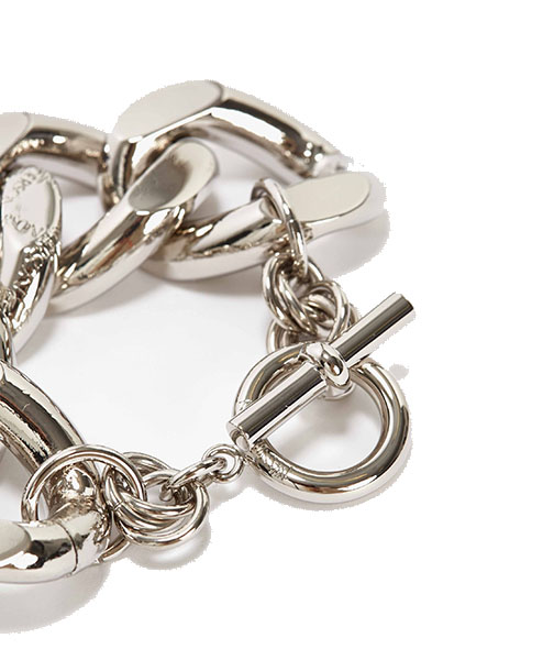 Oversized Silver Tone Logo Grid Chain Bracelet