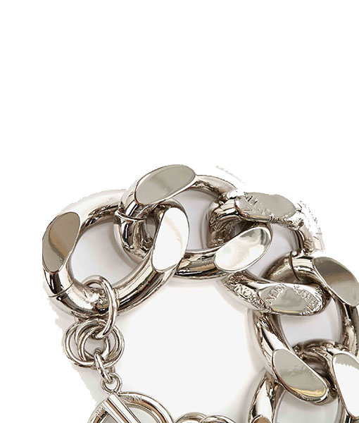 Oversized Silver Tone Logo Grid Chain Bracelet