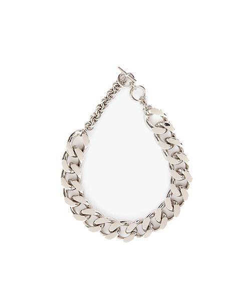 Oversized Logo Silver Tone Grid Chain Necklace