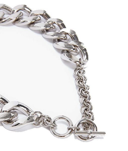 Oversized Logo Silver Tone Grid Chain Necklace