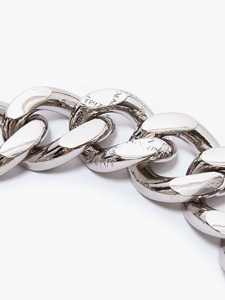Oversized Logo Silver Tone Grid Chain Necklace