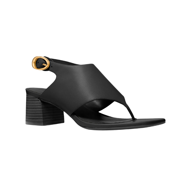 Black Leather Kya Flex Mid Thong Sandal