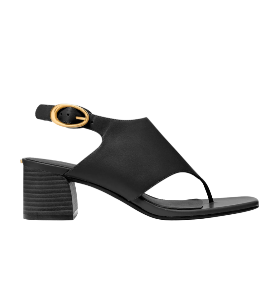 Black Leather Kya Flex Mid Thong Sandal