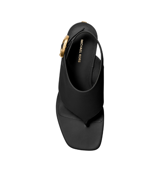 Black Leather Kya Flex Mid Thong Sandal