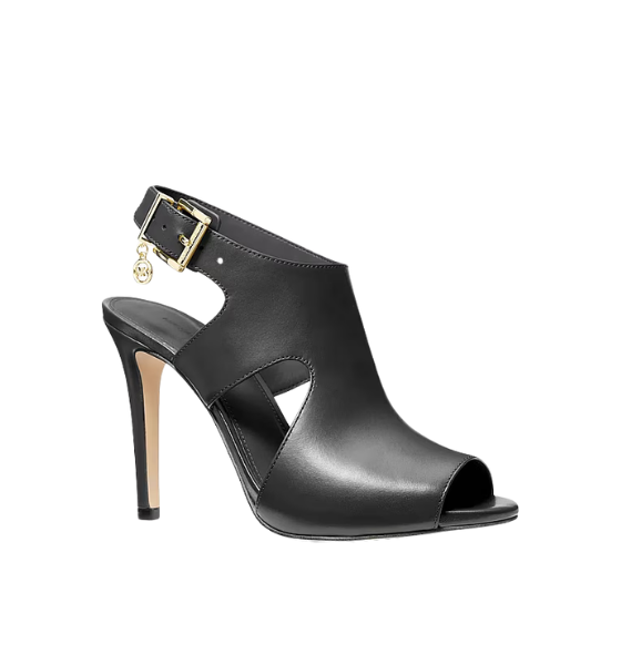 Black Leather Harper Heeled Sandal