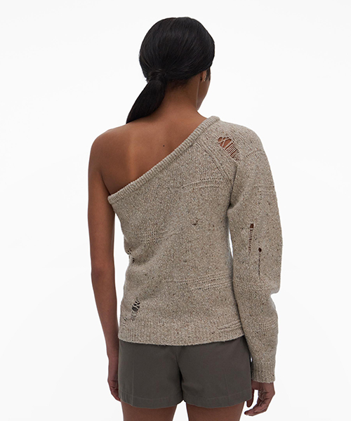 Distressed One-Shoulder Wool-Blend Top