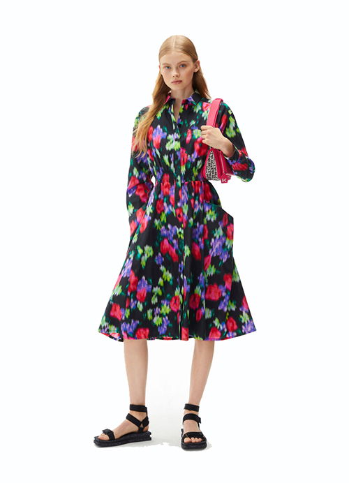 Blurred Flowers Shirt Dress