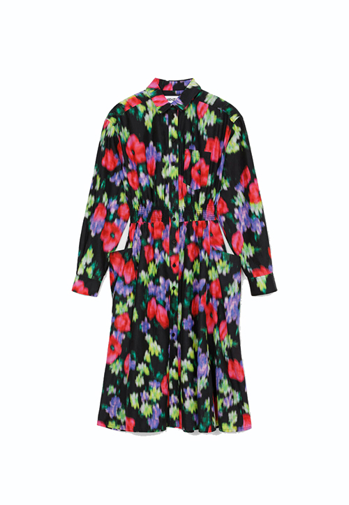 Blurred Flowers Shirt Dress