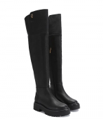 Black Leather High Leg Boots