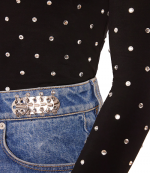 Embellished Jersey Turtleneck Top