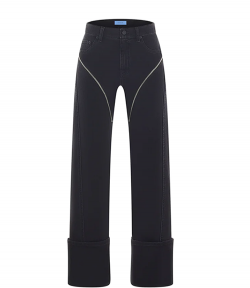 Black Cuffed Zipper Jeans