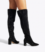 Black Fabric High Leg Boots
