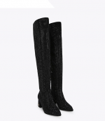 Black Fabric High Leg Boots