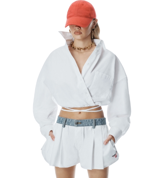 White Denim Waistband Short