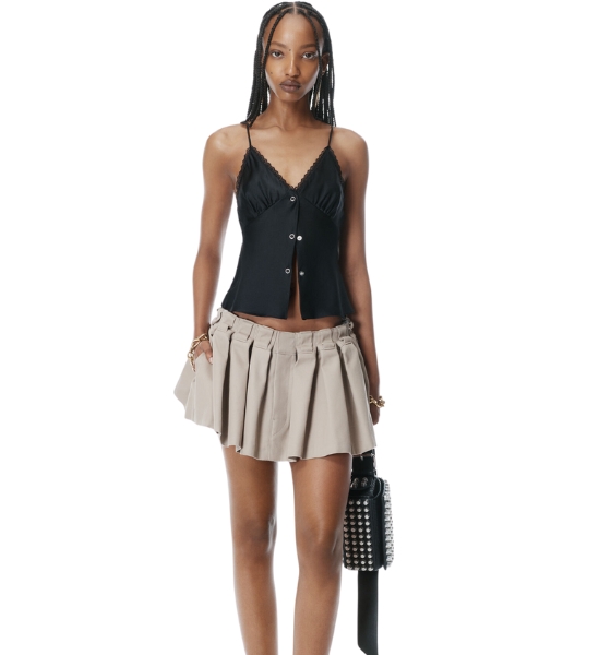 Black Snap Front Cami W/Lace Trim