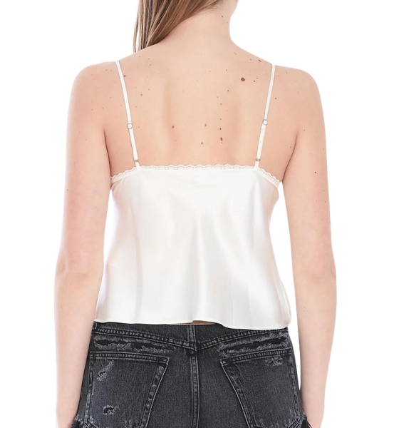 Ivory Snap Front Cami W/Lace Trim
