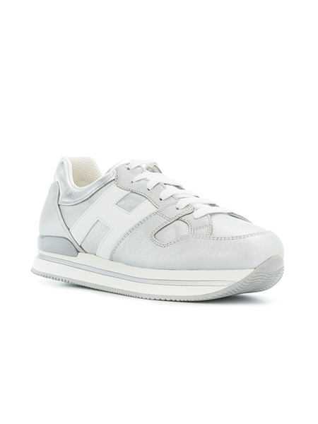 HOGAN H222 ALLACIATO H GRANDE SILVER LEATHER SNEAKER
