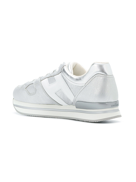 HOGAN H222 ALLACIATO H GRANDE SILVER LEATHER SNEAKER