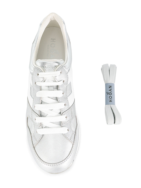 HOGAN H222 ALLACIATO H GRANDE SILVER LEATHER SNEAKER