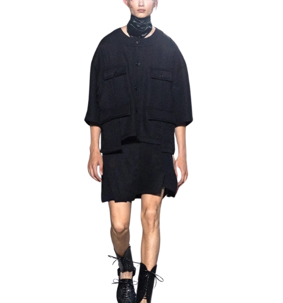 Black Weaving Round Neck Half Jumper