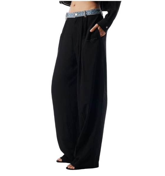 Black Mid Rise Pant W/Denim Waistband