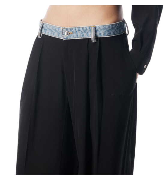 Black Mid Rise Pant W/Denim Waistband