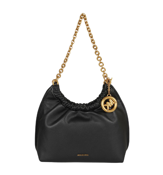 Black Indie Leather Medium Cinch Pouchette Bag