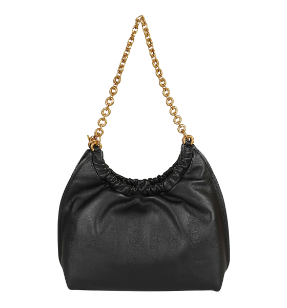 Black Indie Leather Medium Cinch Pouchette Bag