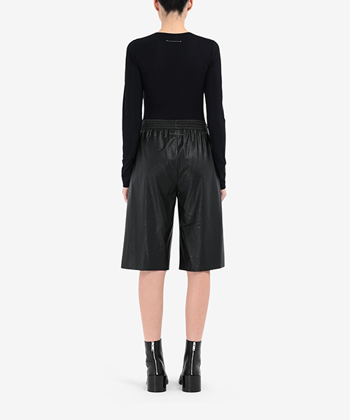 Faux Black Leather Cropped Shorts