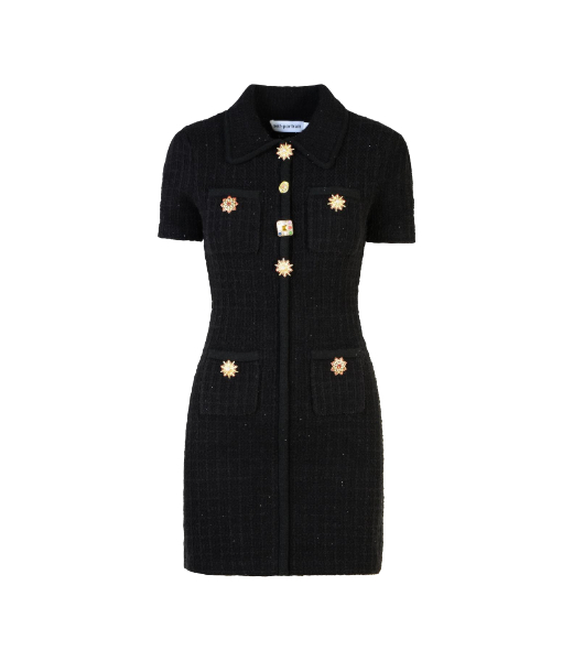 Black Jewel Button Knit Mini Dress