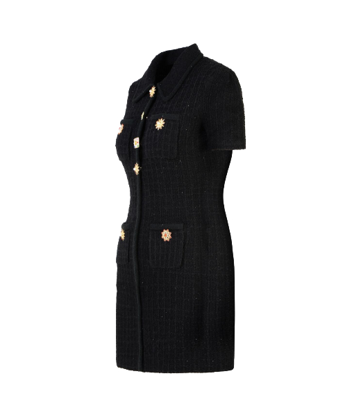 Black Jewel Button Knit Mini Dress