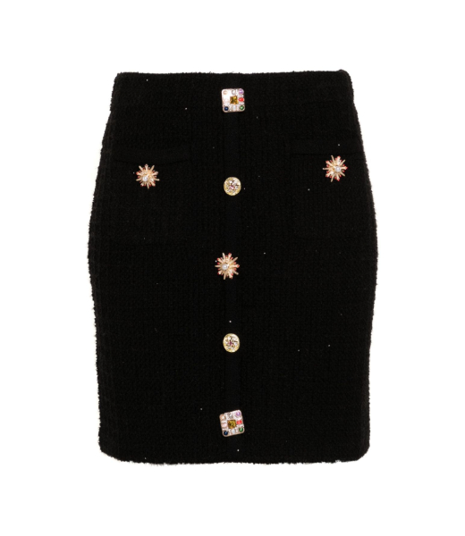 Black Jewel Button Knit Mini Skirt