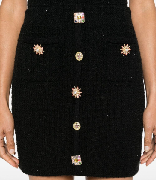 Black Jewel Button Knit Mini Skirt