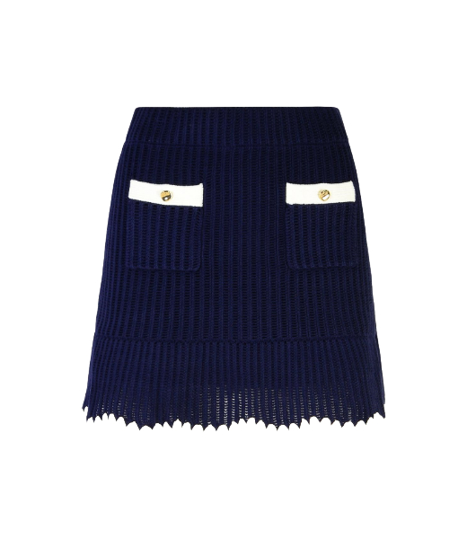Navy Crochet Contrast Trim Mini Skirt