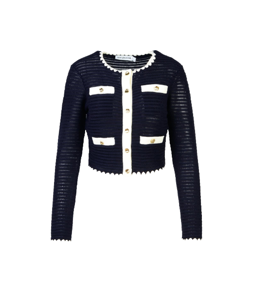Navy Crochet Contrast Trim Cardigan
