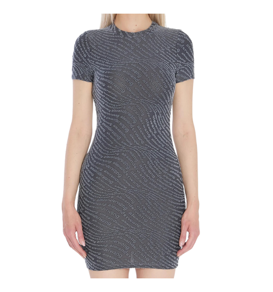 Graphite Jacquard Logo Mini Dress