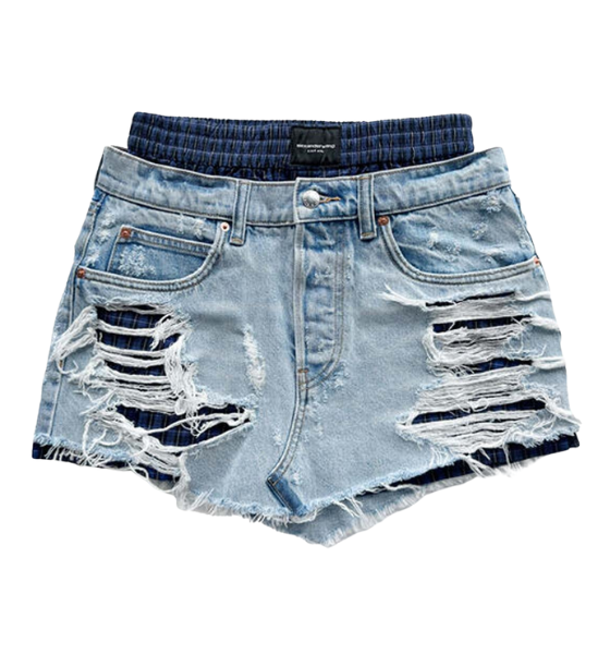 Light Bleach Distressed Denim Skirt With Boxer