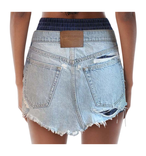 Light Bleach Distressed Denim Skirt With Boxer
