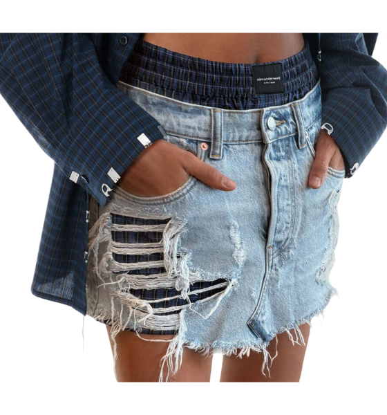 Light Bleach Distressed Denim Skirt With Boxer