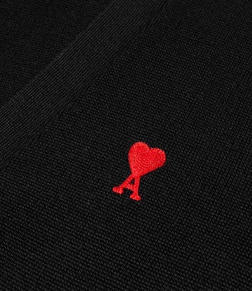 Small Red Ami De Coeur Black Merino Wool Cardigan