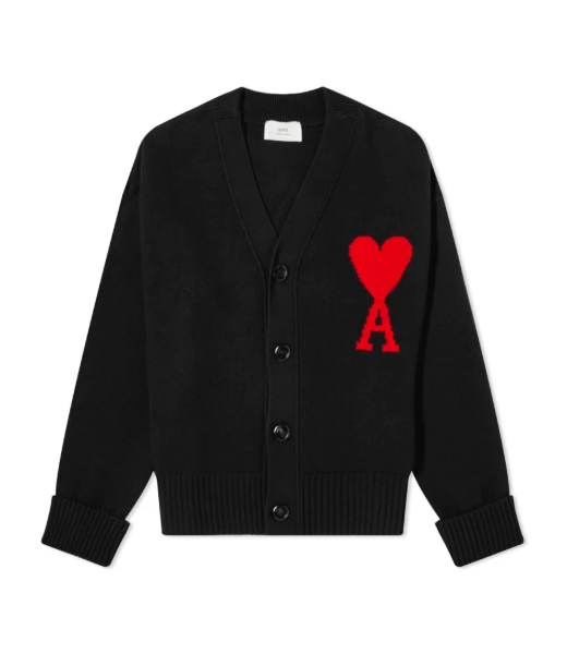 Red Ami De Coeur Black Merino Wool Cardigan