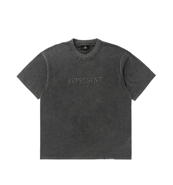 Vintage Grey Embroidered Serif Logo T-Shirt