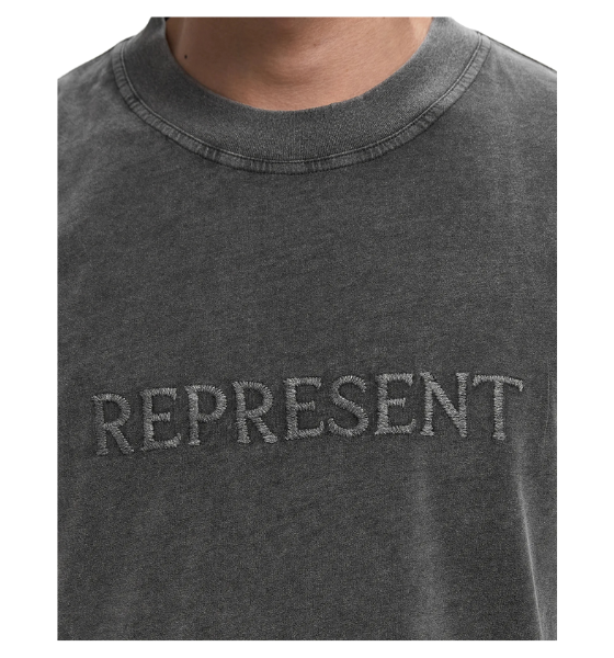 Vintage Grey Embroidered Serif Logo T-Shirt