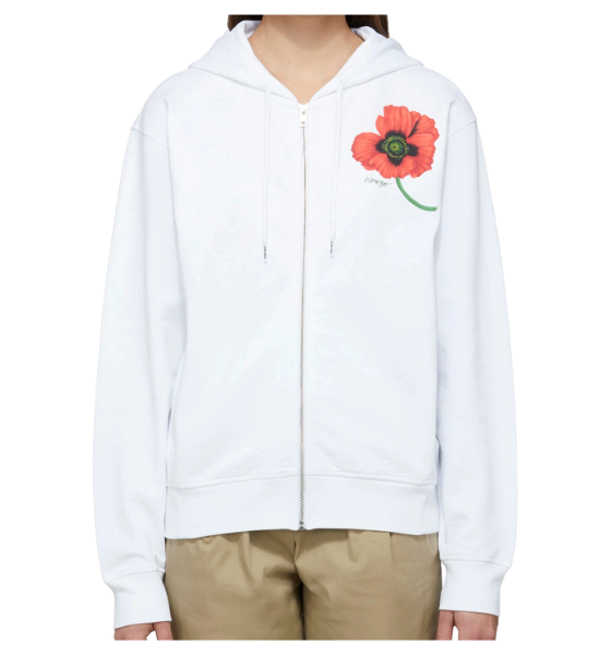 Kenzo Poppy Zip Up White Sweatshirt