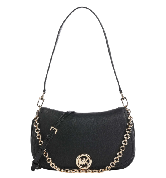 Black Leather Nolita Md Chain Conv Shoulder Bag