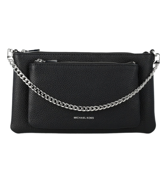 Black Leather Md Pocket Conv Xbody Bag