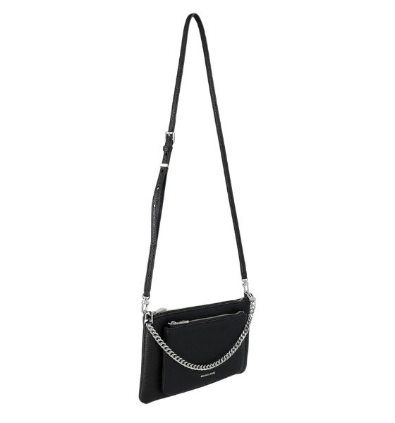 Black Leather Md Pocket Conv Xbody Bag