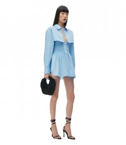 Chambray Blue Smoked Mini Dress With Overshirt
