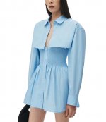 Chambray Blue Smoked Mini Dress With Overshirt