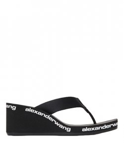 Aw Black Nylon Wedge Flip Flops